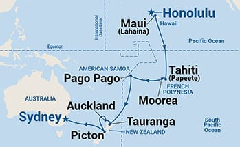 23-Day Hawaii, Tahiti & South Pacific Crossing Itinerary Map