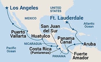 16-Day Panama Canal - Ocean to Ocean Itinerary Map